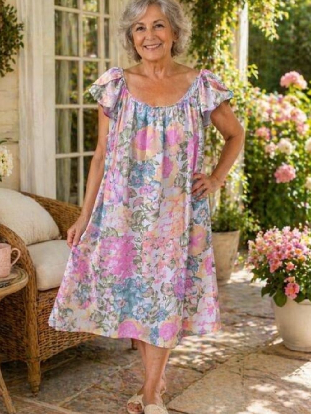 🌸 Collette Woman by Miss Elaine pastel floral cottagecore dress 3X or OS